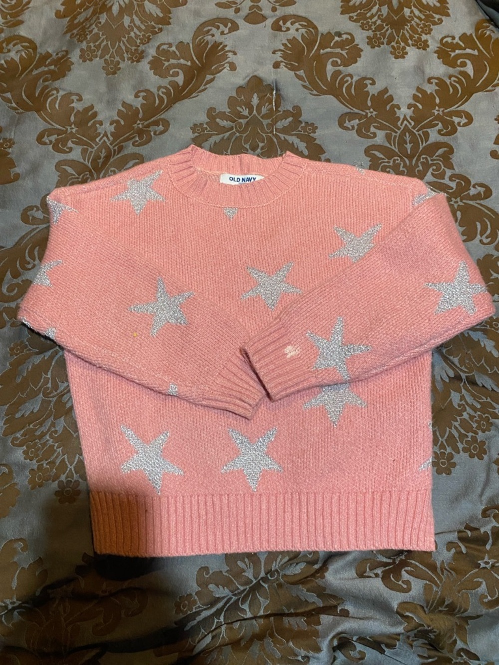 Old Navy Pink Star Crewneck Sweater with Silver Stars